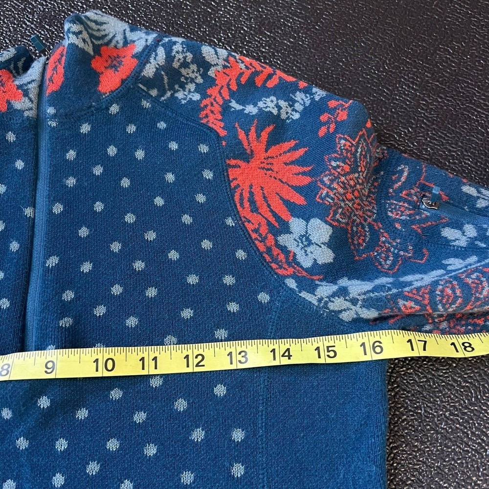 Title Nine Merino Wool Blend Floral Dot Print Quarter Zip Pullover XS Base Layer - Picture 8 of 9